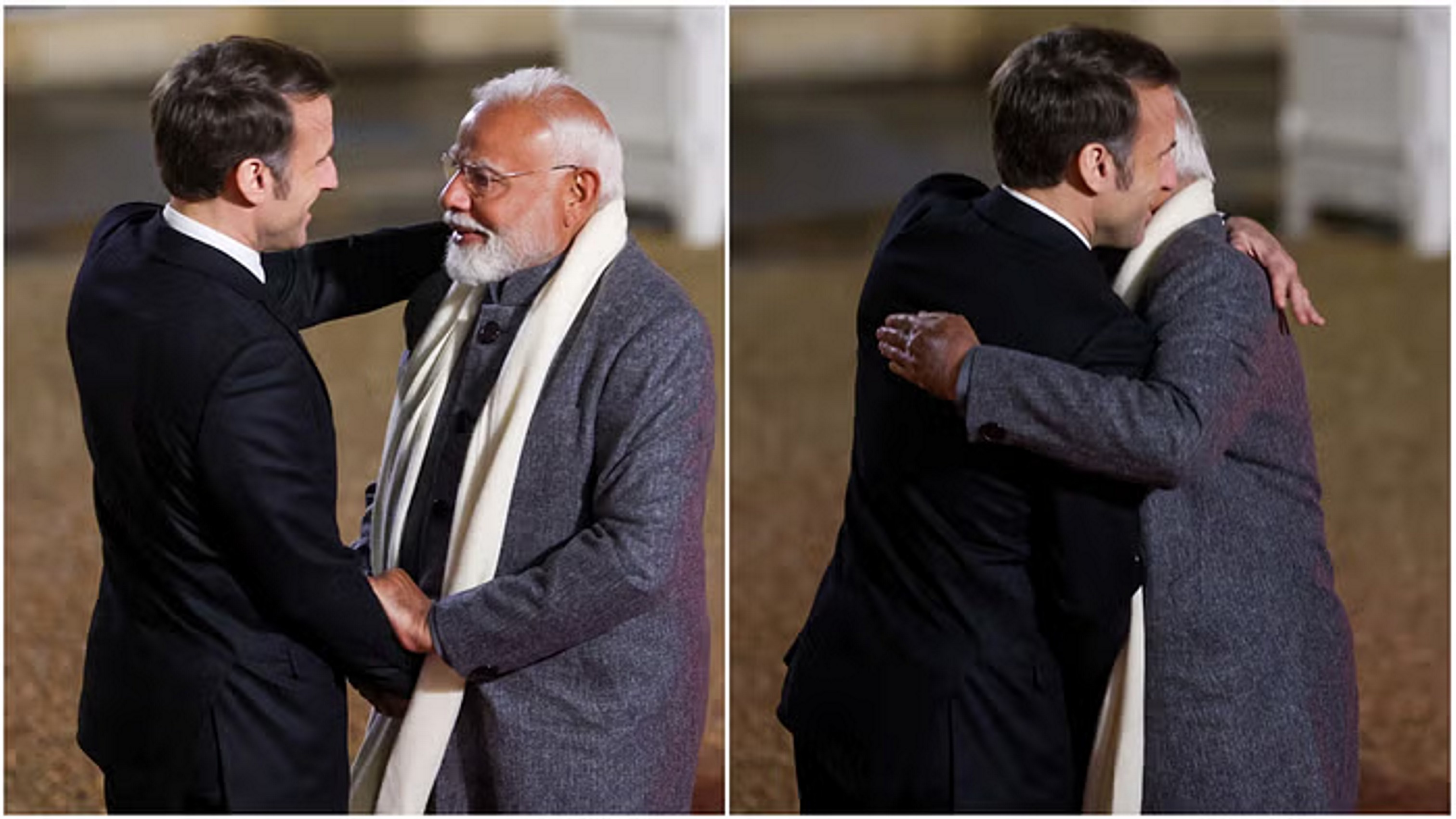 फ्रांस में मैक्रों ने गले लगाकर किया पीएम मोदी का स्वागत