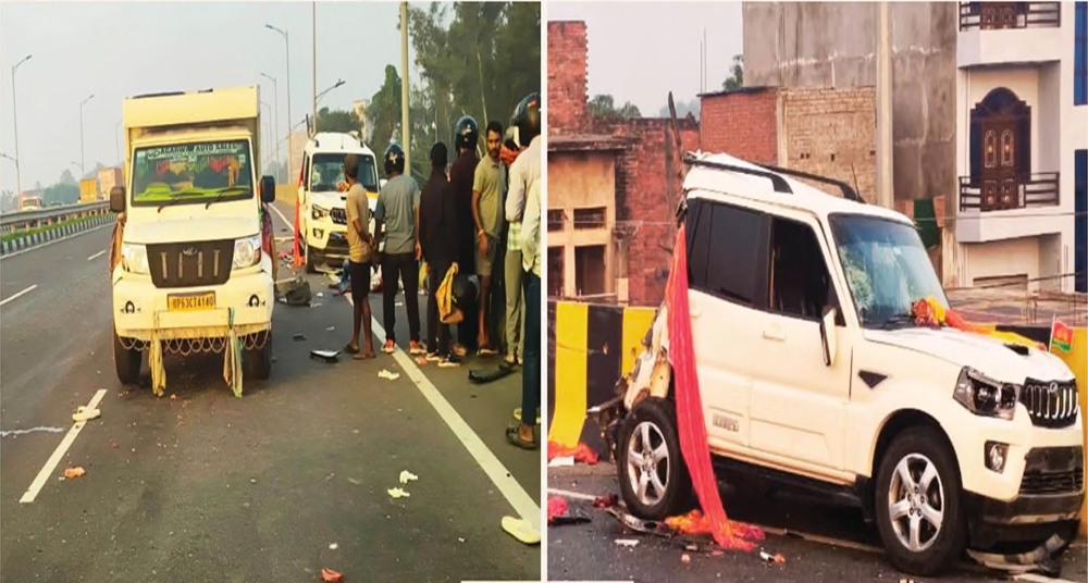 ट्रक ने स्कॉर्पियो में मारी टक्कर, चार की मौत, चार घायल